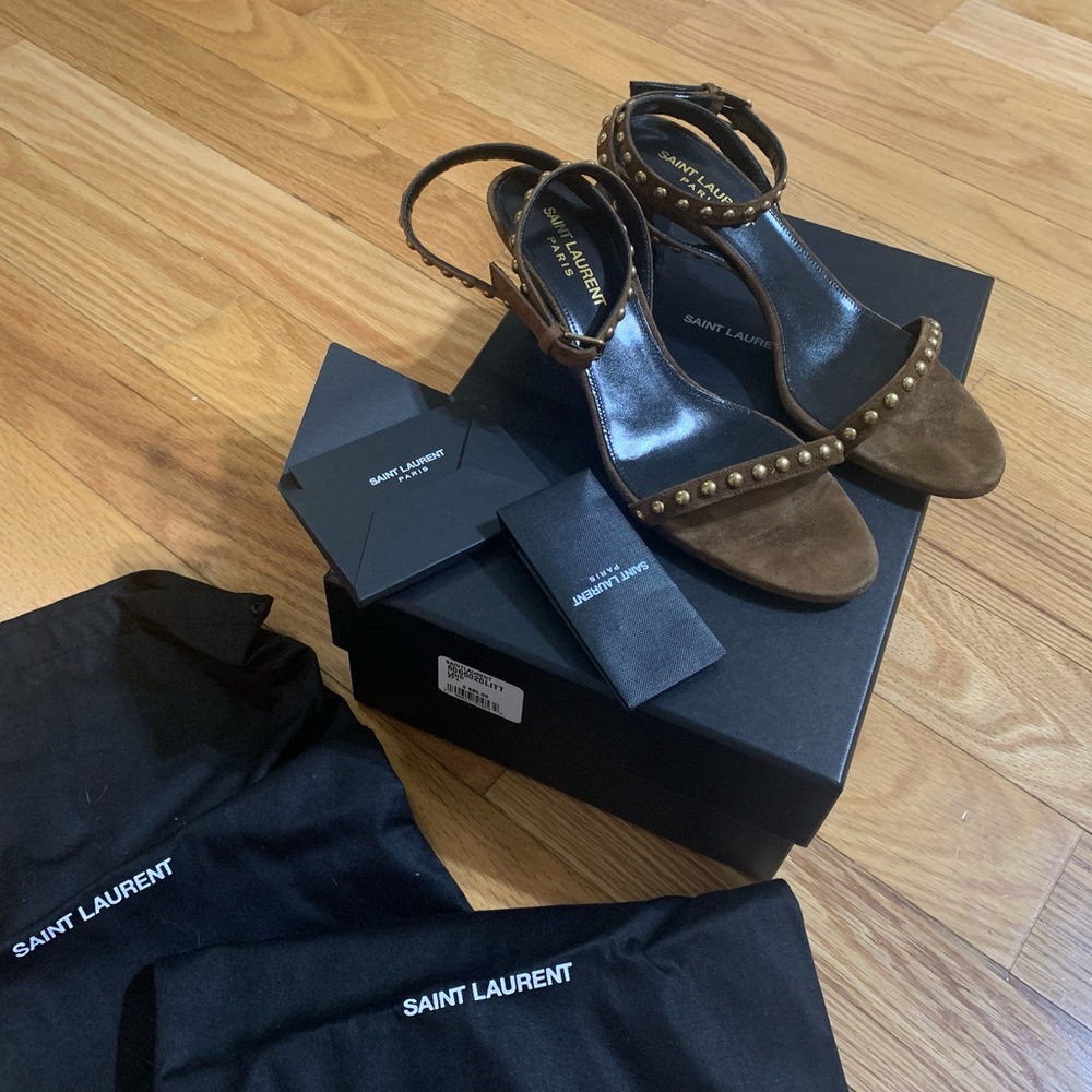 Saint Laurent Kiki Studded Suede Ankle-Strap